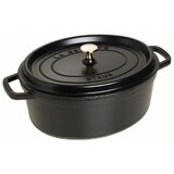 Cocotte en fonte ovale noire 31 cm avec couvercle a bouton laiton