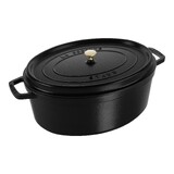 Cocotte en fonte ovale noire 33 cm avec couvercle a bouton laiton