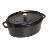 Cocotte en fonte ovale noire 37 cm avec couvercle a bouton laiton