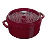 Cocotte en fonte ronde bordeaux 2 - 24 cm avec couvercle a bouton laiton