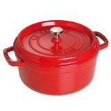 Cocotte en fonte ronde rouge cerise 24 cm avec couvercle a bouton laiton