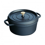 Cocotte en fonte ronde noire 16 cm avec couvercle a bouton laiton