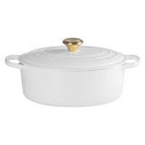Cocotte ovale 29 cm blanc bouton dore