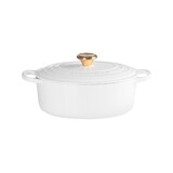Cocotte ovale 31 cm blanc bouton dore