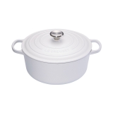 Cocotte Signature en fonte emaillee ronde 28 cm blanc Coton