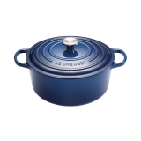 Cocotte Signature en fonte emaillee ronde 28 cm bleu Encre