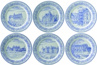 Coffret de 6 assiettes a mignardises en faience Chateaux de la Loire