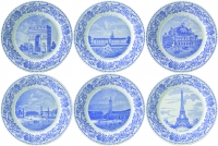 Coffret de 6 assiettes a mignardises en faience Monuments de Paris