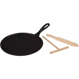 Crepiere en fonte emaillee 27 cm Noir Mat avec Rateau et Spatule a Crepes