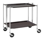 Desserte roulante et pliante 2 etages montants chromes plateaux stratifies bois