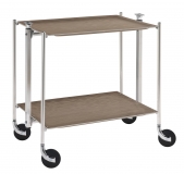 Table roulante pliante, desserte de cuisine 2 etages montants chromes plateaux a