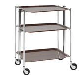 Desserte roulante et pliante 3 etages montants chromes plateaux stratifies bois