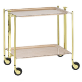 Desserte roulante et pliante 2 etages montants dores plateaux stratifies bois Bouleau