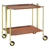 Desserte roulante et pliante 2 etages montants dores plateaux stratifies Bois Orme