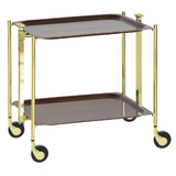 Desserte roulante et pliante 2 etages montants dores plateaux stratifies bois Wenge