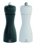 Set de 2 moulins a sel et a poivre manuels Tahiti Noir et Blanc 15 cm