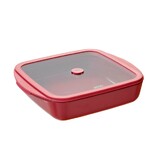 Plat carre en verre 1,6L effet ceramique avec couvercle en verre et silicone - G