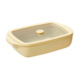 Plat rectangulaire en verre 0,8L effet ceramique avec couvercle en verre et silicone - Creme