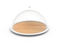 Plateau a fromage hetre/blanc avec cloche - o 28 x 16 cm