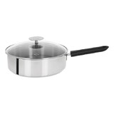 SAUTEUSE 24 CM MUTINE 2 FIXE - POIGNEE BAKELITE NOIRE + COUV. VERRE