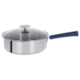 Sauteuse 24 Cm Mutine Fixe Exceliss - Poignee Bakelite Encre Bleue + Couv. Verr