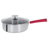 Sauteuse 24 Cm Mutine Fixe Exceliss - Poignee Bakelite Framboise + Couv. Verre
