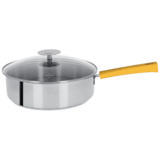 Sauteuse 24 Cm Mutine Fixe Exceliss - Poignee Bakelite Jaune + Couv. Verre