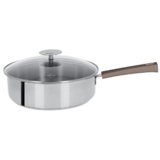 Sauteuse 24 Cm Mutine Fixe Exceliss - Poignee Bakelite Taupe + Couv. Verre