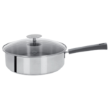 Sauteuse 26 Cm Mutine Fixe Exceliss - Poignee Bakelite Grise + Couv. Verre