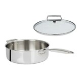 Sauteuse 28 cm inox castel pro 5 ply poignee fixe avec couvercle verre