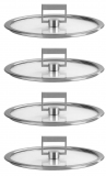 Serie de de 4 couvercles plats Strate en verre cercle inox o 14 a 20 cm avec un