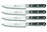 Set de 4 couteaux a steak forges lisses 13 cm manche noir rivets laiton