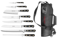 Set de 8 couteaux forges noirs rivets laiton avec mallette de 12 places