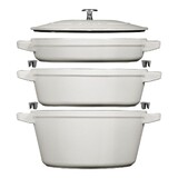 Set de trois pieces en fonte classique Truffe blanche : Poele + sauteuse + cocotte