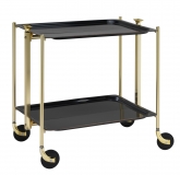 Desserte roulante et pliante 2 etages montants dores plateaux stratifies noirs