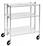 Desserte roulante et pliante 3 etages montants chromes plateaux stratifies blanc
