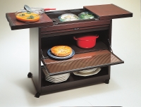 Table chauffante 1 etage metal placage acajou. Fournie avec 3 plats pyrex.