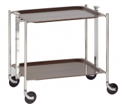 Desserte roulante et pliante 2 etages montants chromes plateaux stratifies bois