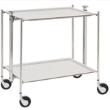 Table roulante pliante, desserte de cuisine 2 etages montants chromes plateaux stratifies Lin - Blanc - Textable