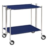 Table roulante pliante, desserte de cuisine 2 etages montants chromes plateaux stratifies Lin - Marine - Textable