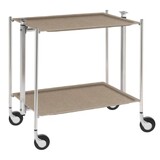 Table roulante pliante, desserte de cuisine 2 etages montants chromes plateaux stratifies Lin - Naturel - Textable