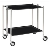 Table roulante pliante, desserte de cuisine 2 etages montants chromes plateaux stratifies Lin - Noir - Textable