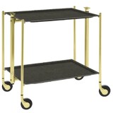 Table roulante pliante, desserte de cuisine 2 etages montants dores plateaux stratifies Lin - Gris- Textable