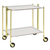 Table roulante pliante, desserte de cuisine 2 etages montants dores plateaux stratifies Lin - Blanc - Textable