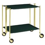 Table roulante pliante, desserte de cuisine 2 etages montants dores plateaux stratifies Secret - Emeraude - Textable