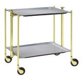 Table roulante pliante, desserte de cuisine 2 etages montants dores plateaux stratifies Gris metal Textable
