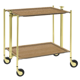 Table roulante pliante, desserte de cuisine 2 etages montants dores plateaux stratifies - Light Oak - Textable