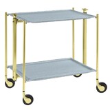 Table roulante pliante, desserte de cuisine 2 etages montants dores plateaux stratifies Secret - Bleu Clair - Textable