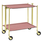 Table roulante pliante, desserte de cuisine 2 etages montants dores plateaux stratifies Secret - Rose Clair - Textable