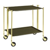 Table roulante pliante, desserte de cuisine 2 etages montants dores plateaux stratifies Secret - Vert Olive - Textable